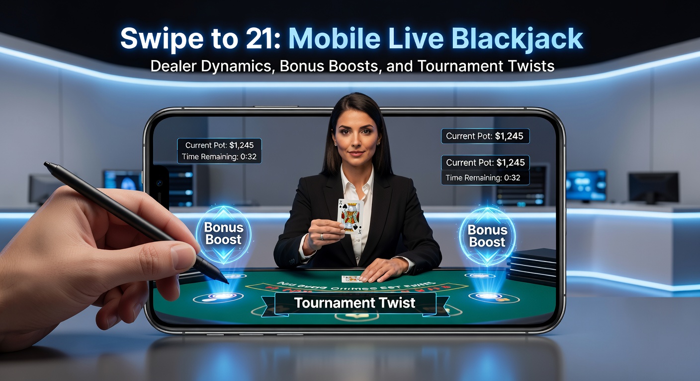 Live-Dealer-Tisch mit Turnier-Setup auf Mobile-Gerät, Spieler swipen für Action inmitten von Bonus-Icons